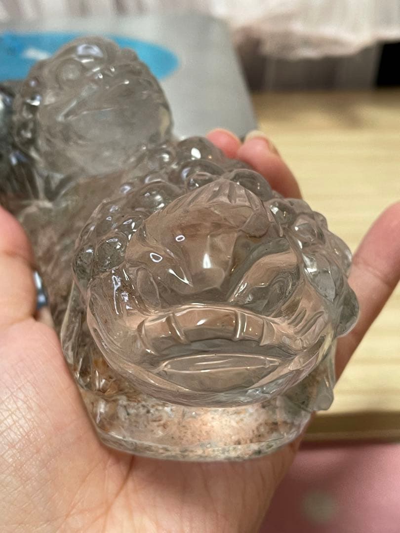 天然石 緑幽霊　ファントム水晶ゼニガエル 金蟾 親子手彫り 原石 綺麗 654g