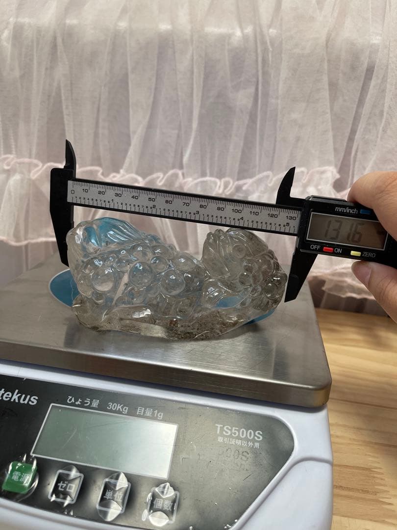 天然石 緑幽霊　ファントム水晶ゼニガエル 金蟾 親子手彫り 原石 綺麗 654g