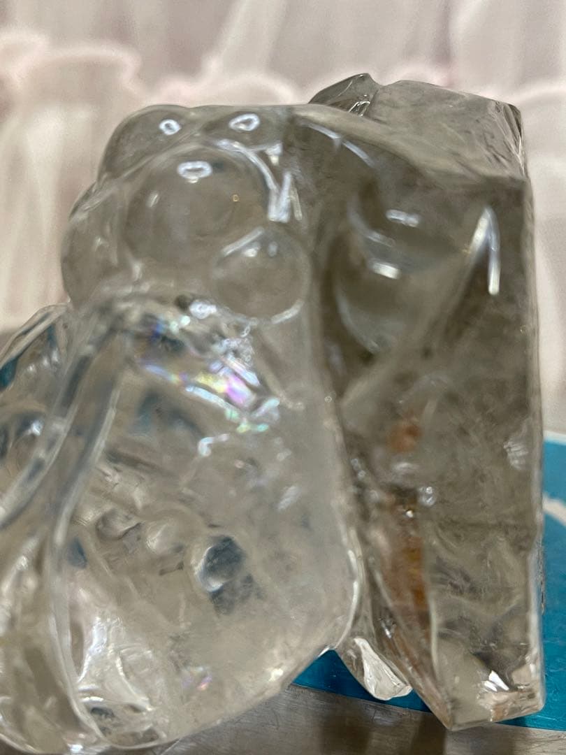 天然石 緑幽霊　ファントム水晶ゼニガエル 金蟾 親子手彫り 原石 綺麗 654g