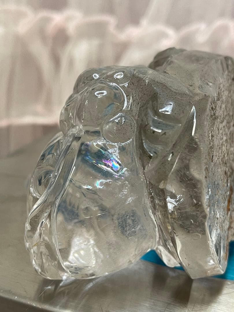 天然石 緑幽霊　ファントム水晶ゼニガエル 金蟾 親子手彫り 原石 綺麗 654g