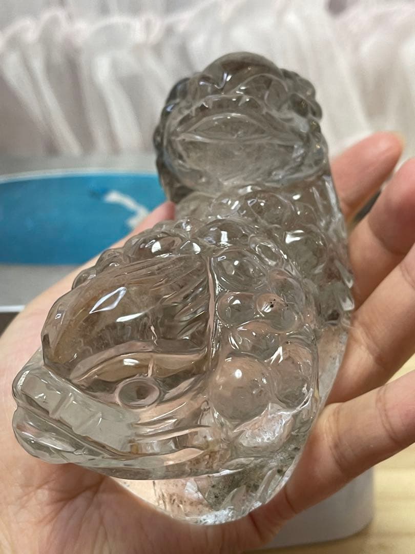 天然石 緑幽霊　ファントム水晶ゼニガエル 金蟾 親子手彫り 原石 綺麗 654g