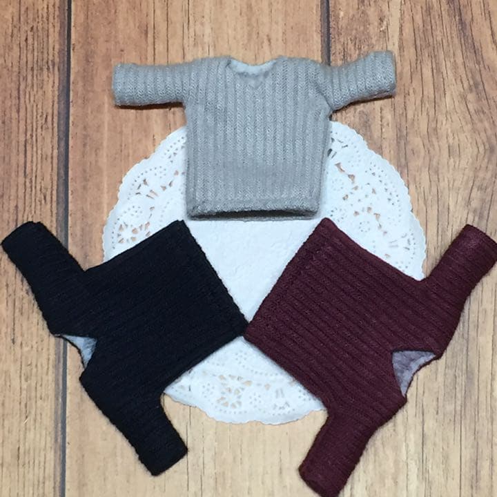 受注生産☆ねんどろいどどーる服☆リブニットVネックセーターとパンツセット