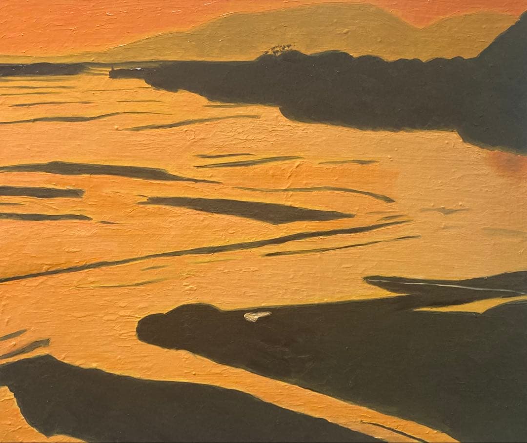 油彩画 斐伊川夕景　絵画のみ　Ｆ８号