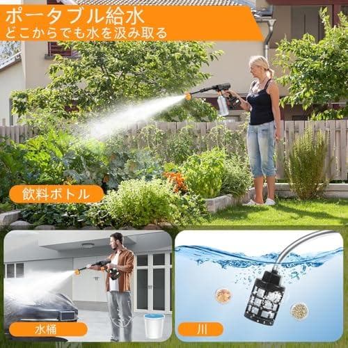 高圧洗浄機 コードレス 高性能6in1ノズル噴射距離10M充電式 バッテPMAM