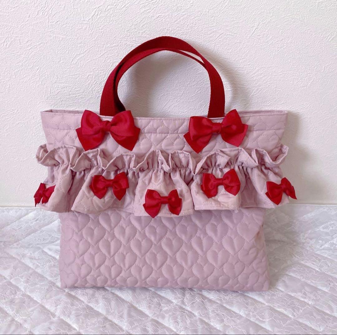 レッスンバッグ.体操服入れ.上靴袋3点セット♡ハート柄キルティングくすみピンク