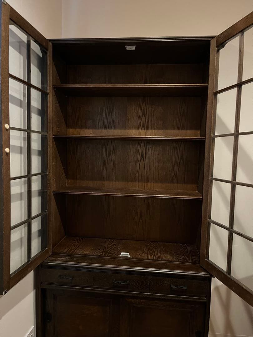 ダークブラウン 食器棚 ガラスキャビネット 飾り棚 本棚　ヴィンテージ