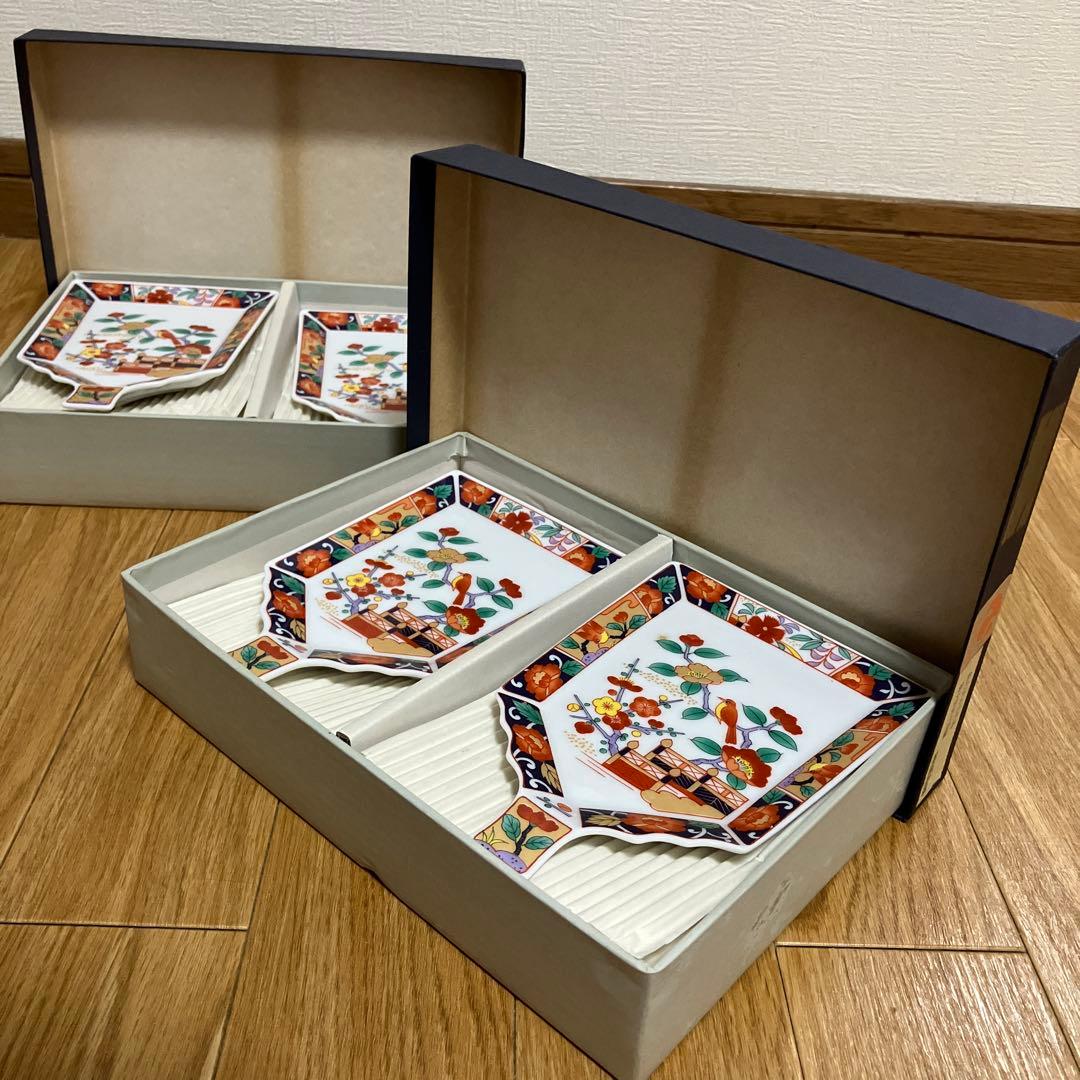 錦古伊万里　羽子板銘々皿５枚組