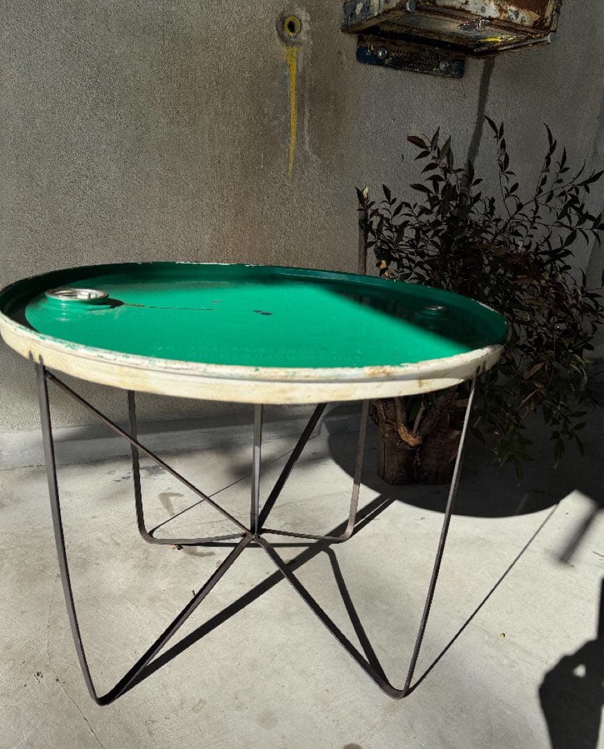ドラム缶　リメイク　ローテーブル　グリーン×ホワイト