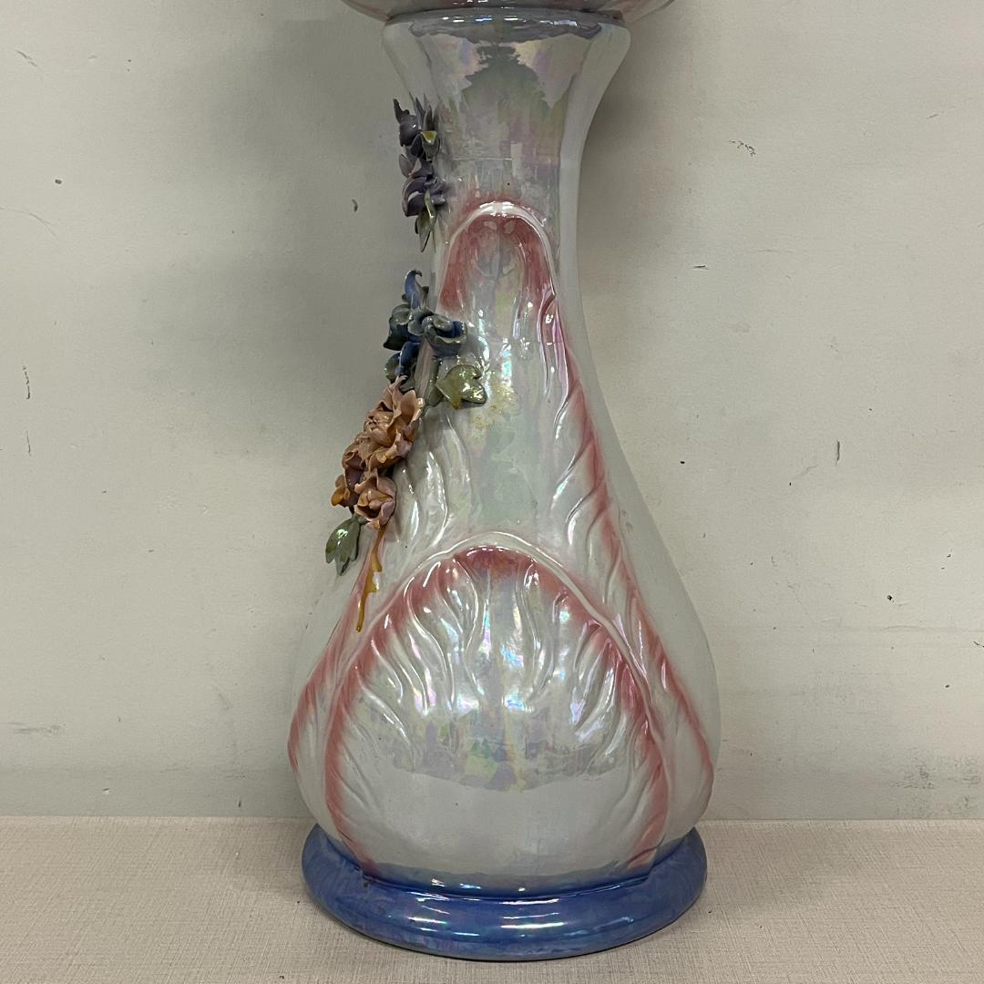 79 立体的 陶花 フラワースタンド 花台 高さ約80cm ブルー オーロラ調