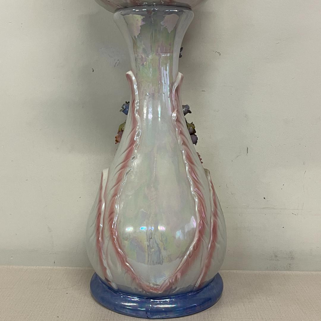 79 立体的 陶花 フラワースタンド 花台 高さ約80cm ブルー オーロラ調