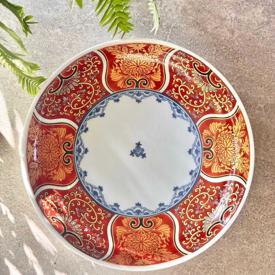 献上古伊万里　19.5cm 皿　５枚　赤　金彩　和食器　和皿　大皿　丸　波佐見焼