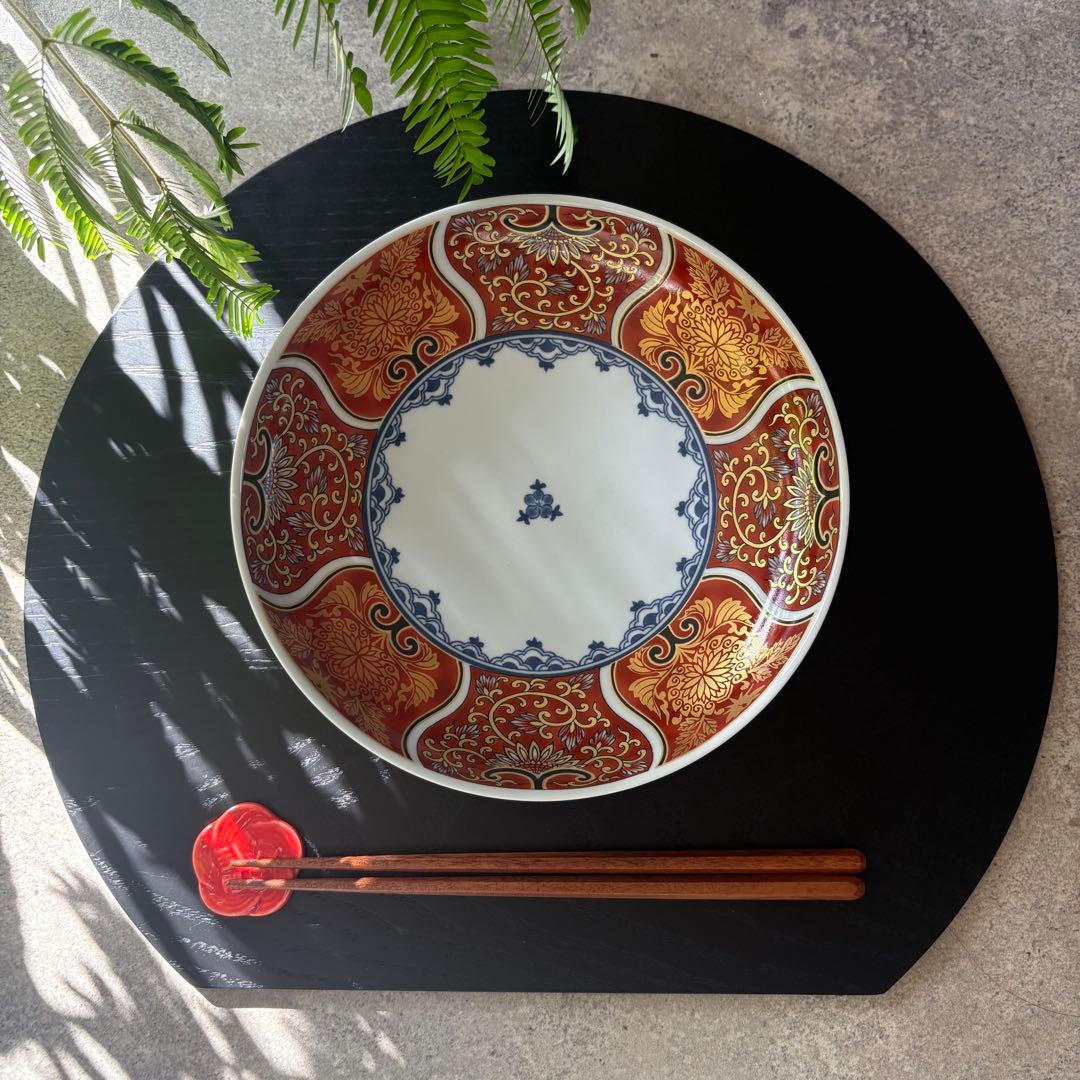 献上古伊万里　19.5cm 皿　５枚　赤　金彩　和食器　和皿　大皿　丸　波佐見焼