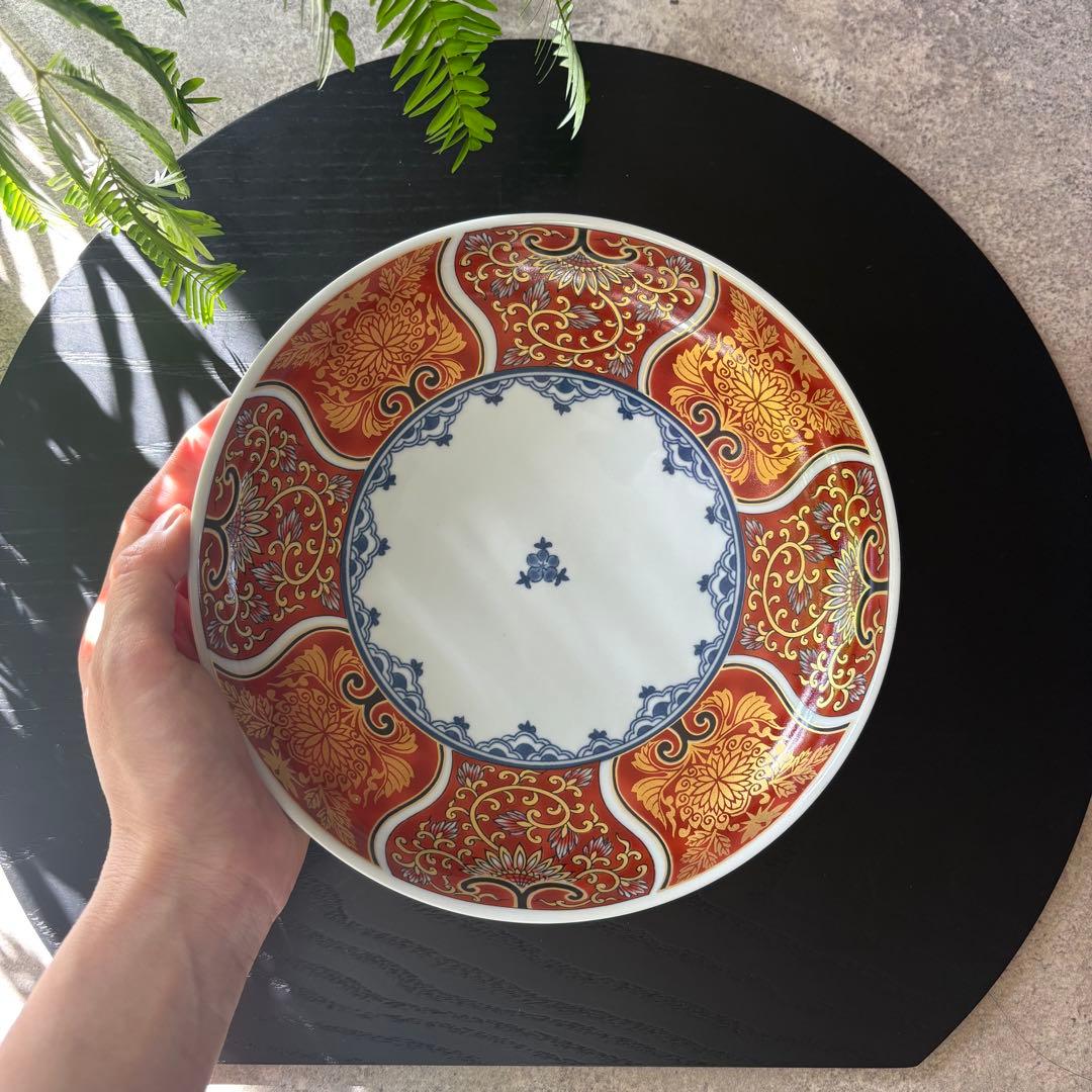 献上古伊万里　19.5cm 皿　５枚　赤　金彩　和食器　和皿　大皿　丸　波佐見焼