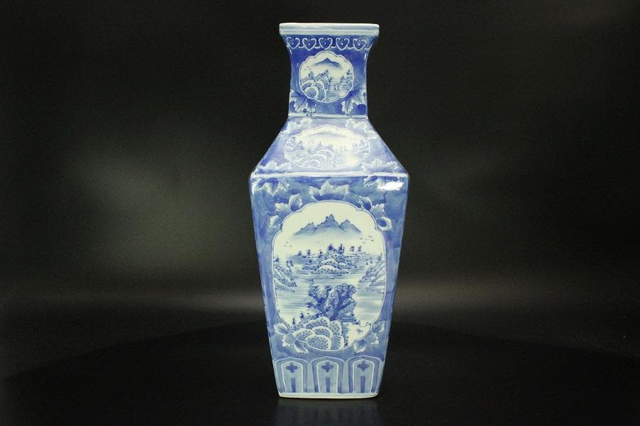 中国美術 窓絵 古い花瓶(ZE512)