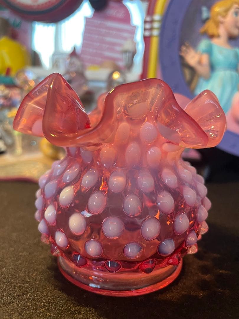 フェントン　クランベリー　オパールセント　ホブネイル　ミニフラワーベース