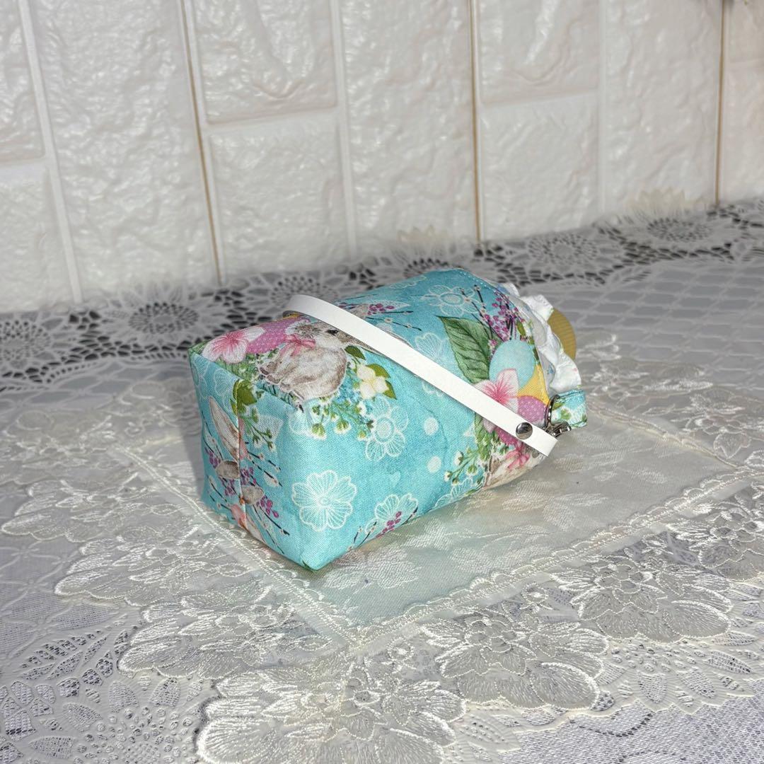 ペットボトルカバー　ミニ　輸入生地うさぎ柄　ブルー　ハンドメイド