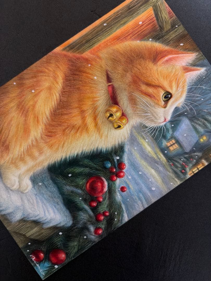 色鉛筆画A4 茶トラ白 .002