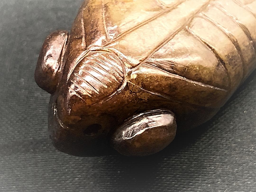 【 玉蝉瑪瑙根付 明～清朝期】　倣古葬玉　中華古玩