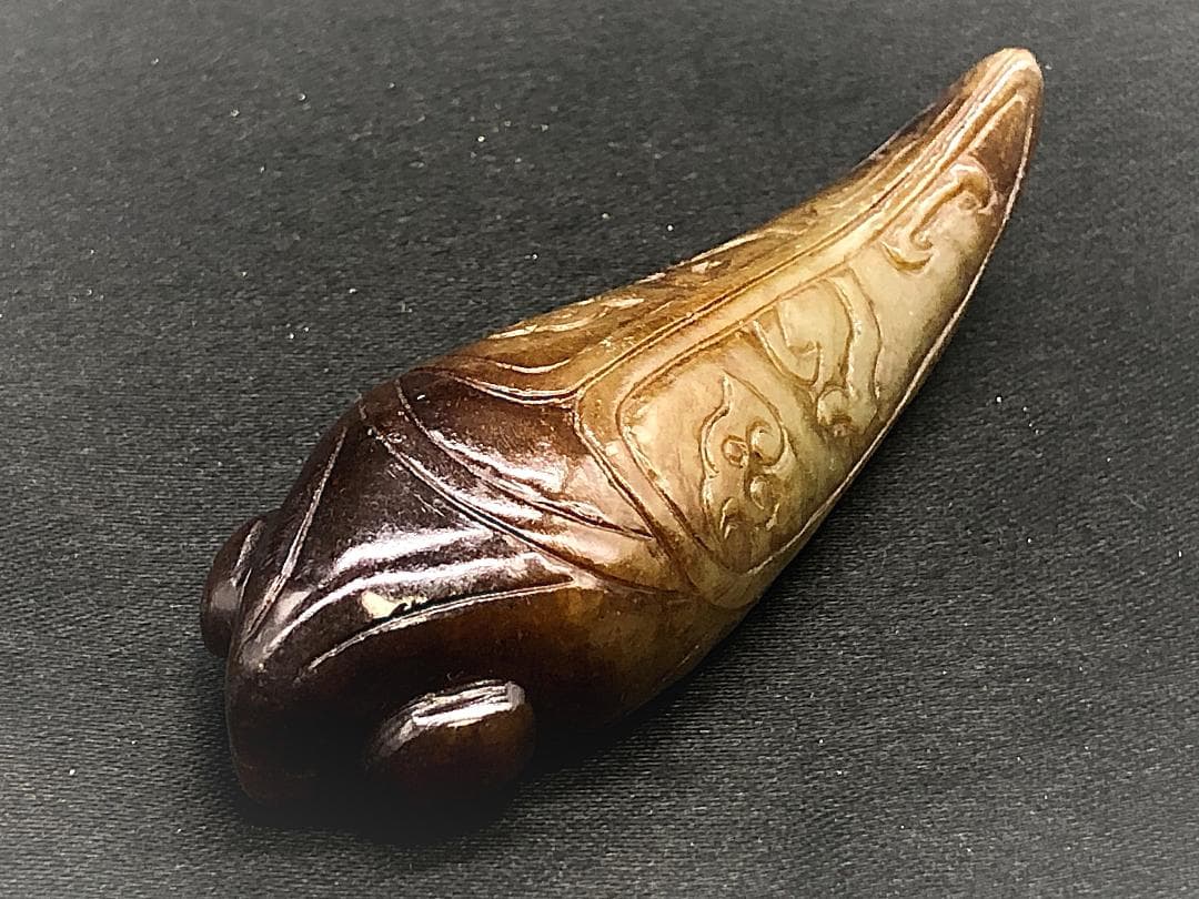 【 玉蝉瑪瑙根付 明～清朝期】　倣古葬玉　中華古玩