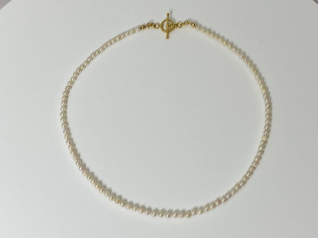 ベビーあこや真珠3.5〜4㎜珠43.5㎝バリシルバー24Kマンテルネックレス