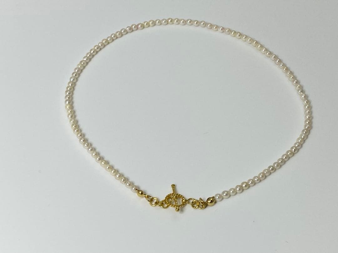 ベビーあこや真珠3.5〜4㎜珠43.5㎝バリシルバー24Kマンテルネックレス