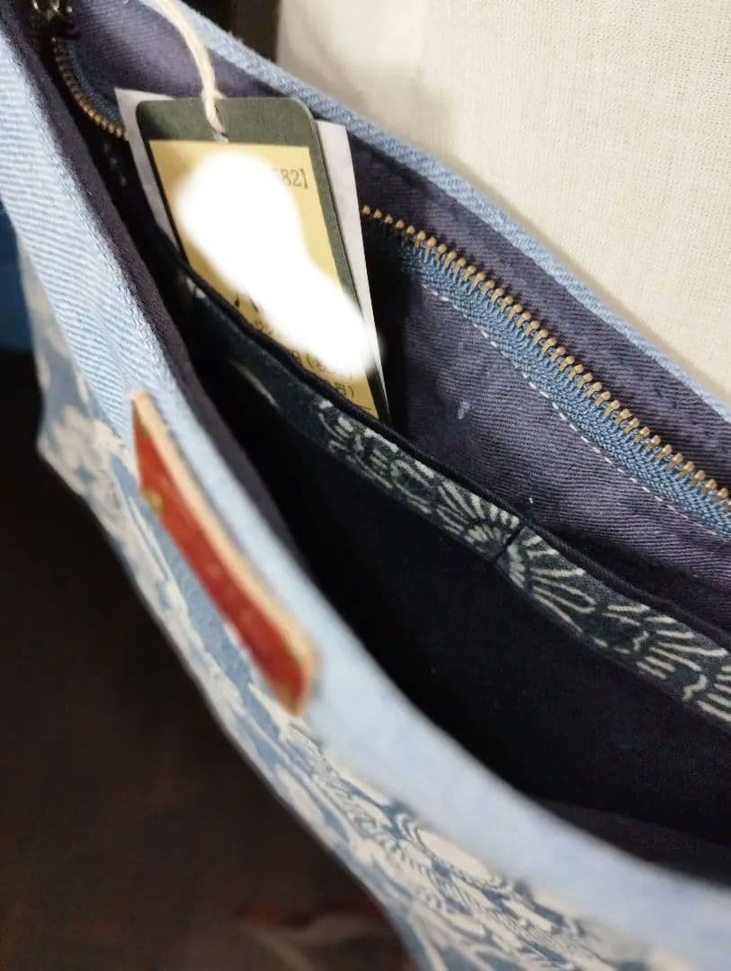 古布（イ）電磁波シールド 青 襤褸＆デニム ショルダーバッグ サコッシュ