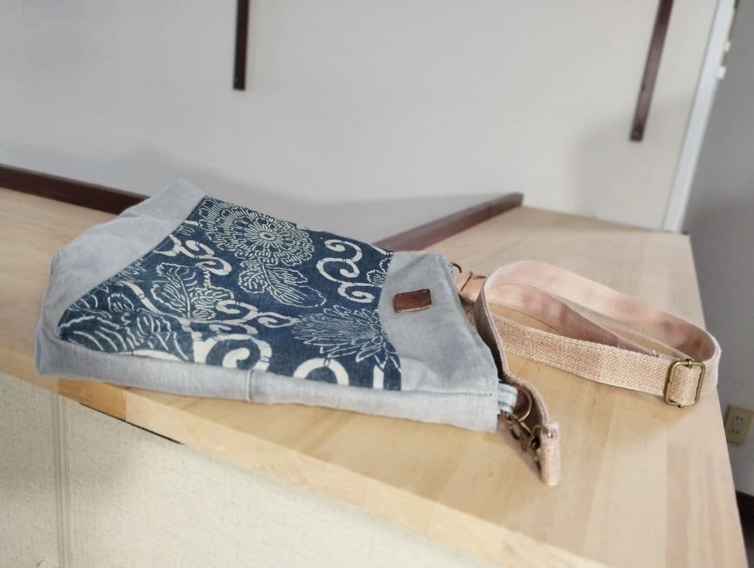 古布（イ）電磁波シールド 青 襤褸＆デニム ショルダーバッグ サコッシュ