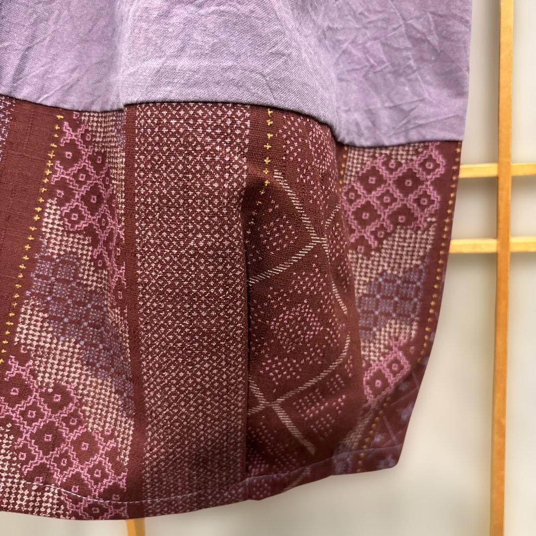 かぶり割烹着　紫　シワ加工　日本製