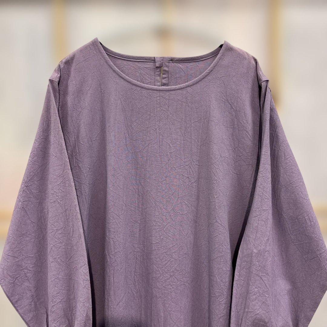 かぶり割烹着　紫　シワ加工　日本製