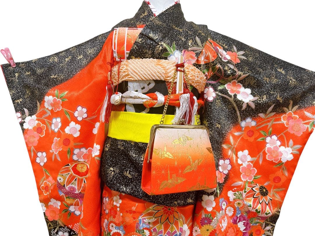 お買い得品♡七五三　7歳　女の子　フルセット　一式　朱色　黒