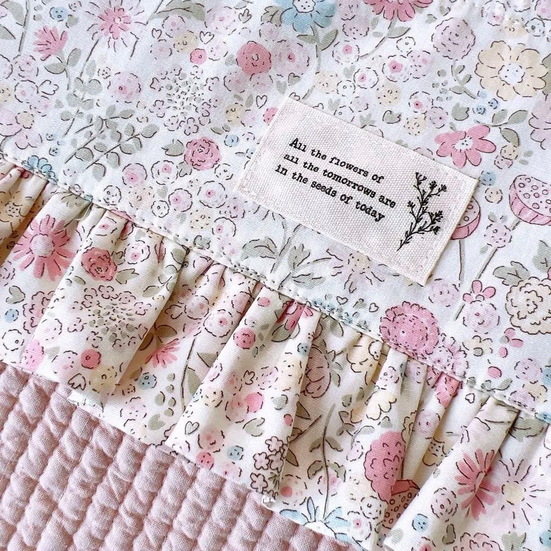 小花柄フリル付きヌビレッスンバッグ　ピンク