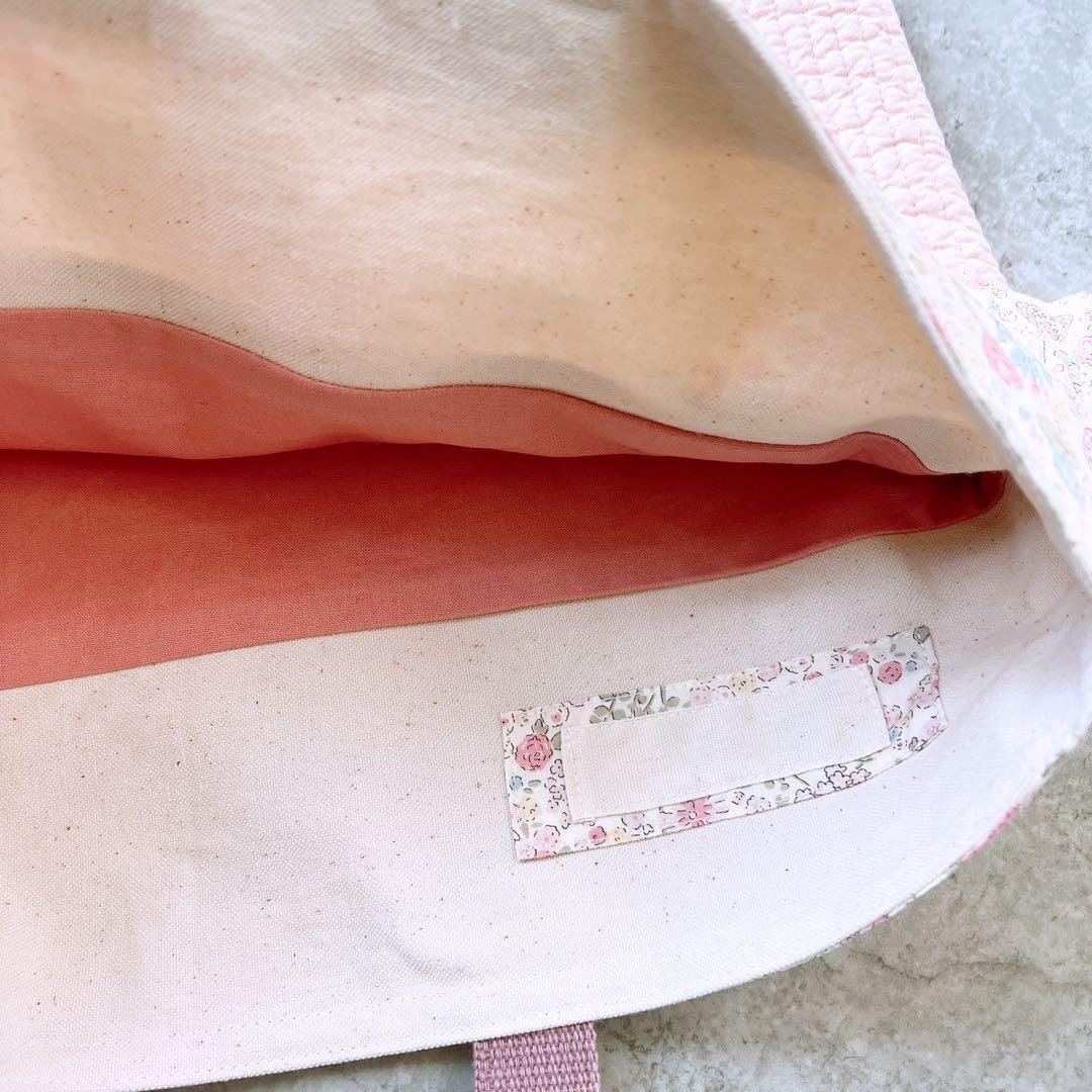 小花柄フリル付きヌビレッスンバッグ　ピンク