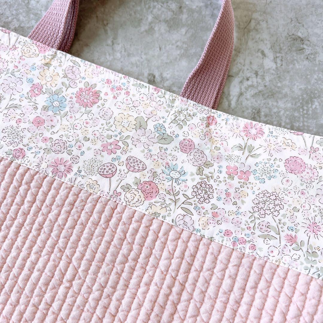 小花柄フリル付きヌビレッスンバッグ　ピンク