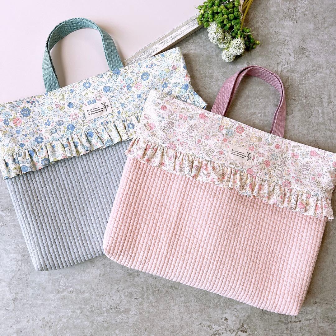 小花柄フリル付きヌビレッスンバッグ　ピンク
