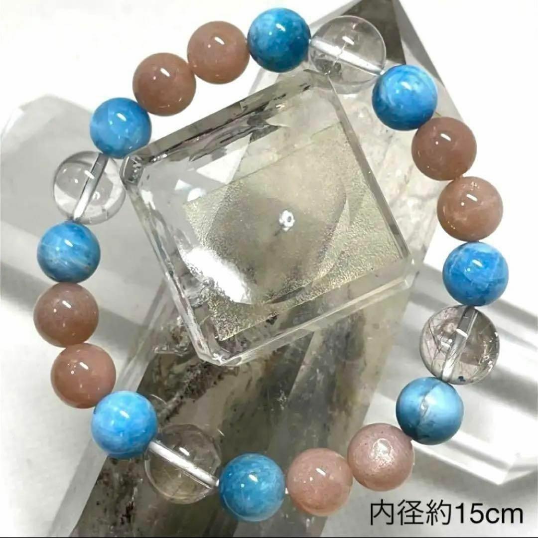 ルチル　アパタイト　サンムーンストーン　パワーストーンブレス　内径約15cm