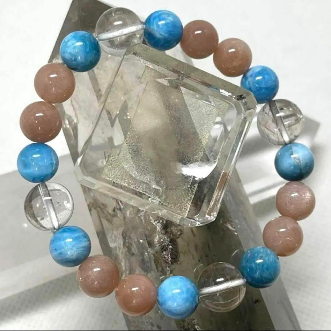 ルチル　アパタイト　サンムーンストーン　パワーストーンブレス　内径約15cm