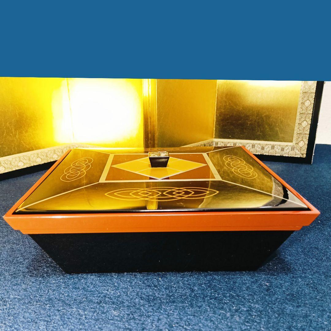 AJ19 光華造 菓子器 銀線文 四方型 四方盆付 螺鈿摘み 木製漆塗 共箱