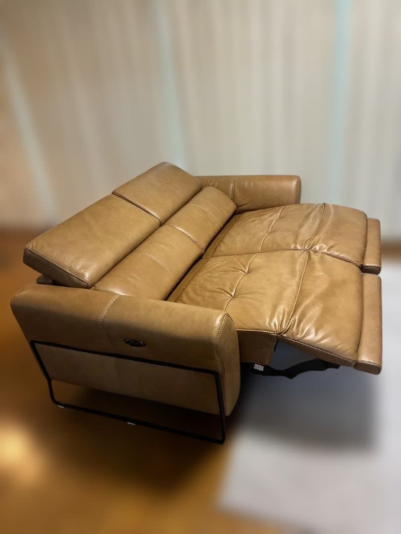 大塚家具　電動リクライニングソファL／S VINTAGE60総革張り プラリン色