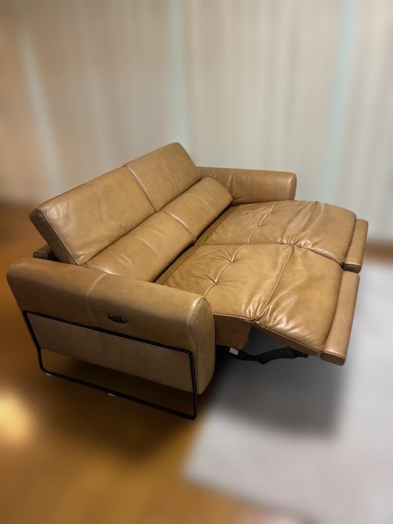 大塚家具　電動リクライニングソファL／S VINTAGE60総革張り プラリン色