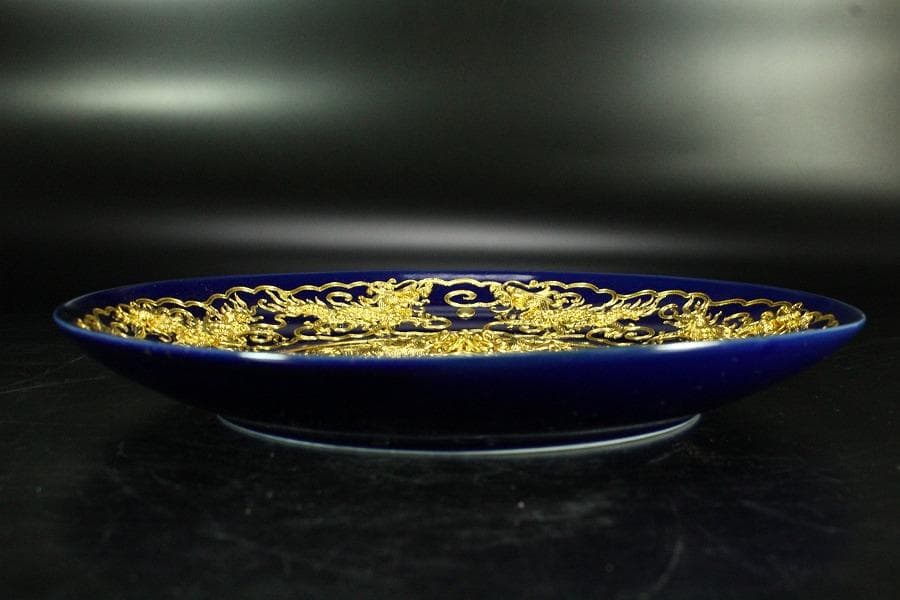 中国美術 瑠璃 金彩 皿(K-LC749)