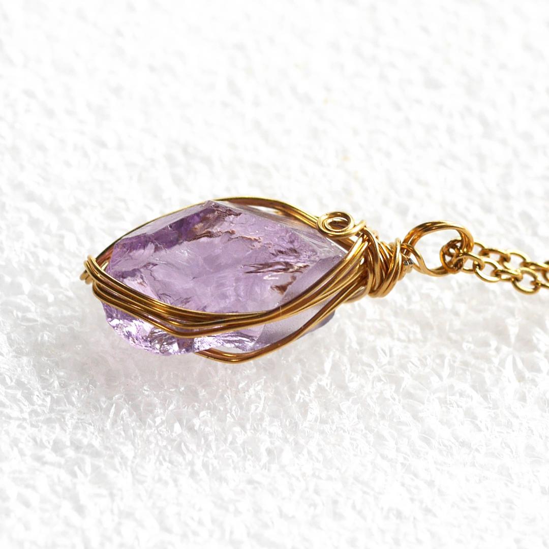 レア☆ワイヤー巻き☆宝石質カラーチェンジアメジスト（チェーン付）
