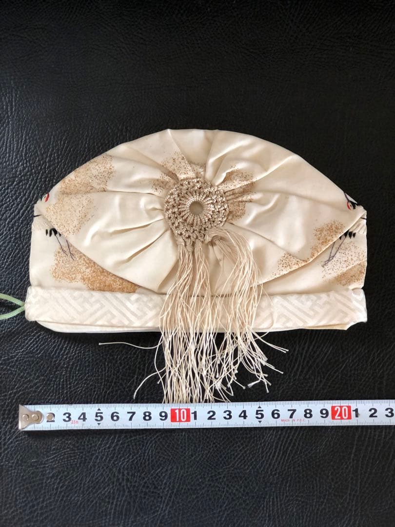 アンティーク　金絵付け　子達帽子　鶴図柄　手刺繍　吉祥文様　正絹　希少正絹