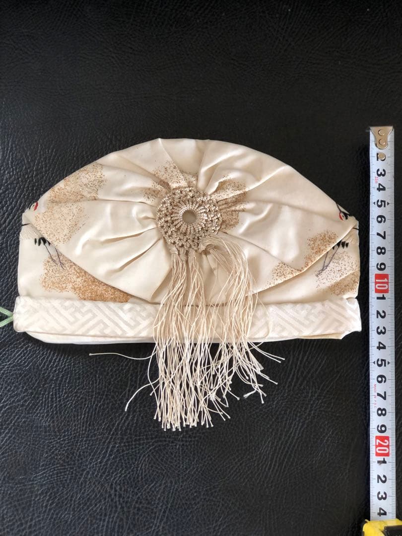 アンティーク　金絵付け　子達帽子　鶴図柄　手刺繍　吉祥文様　正絹　希少正絹