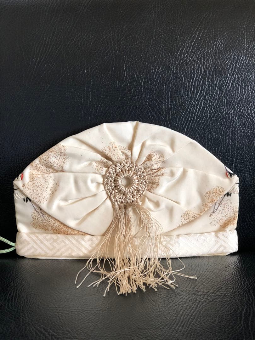 アンティーク　金絵付け　子達帽子　鶴図柄　手刺繍　吉祥文様　正絹　希少正絹