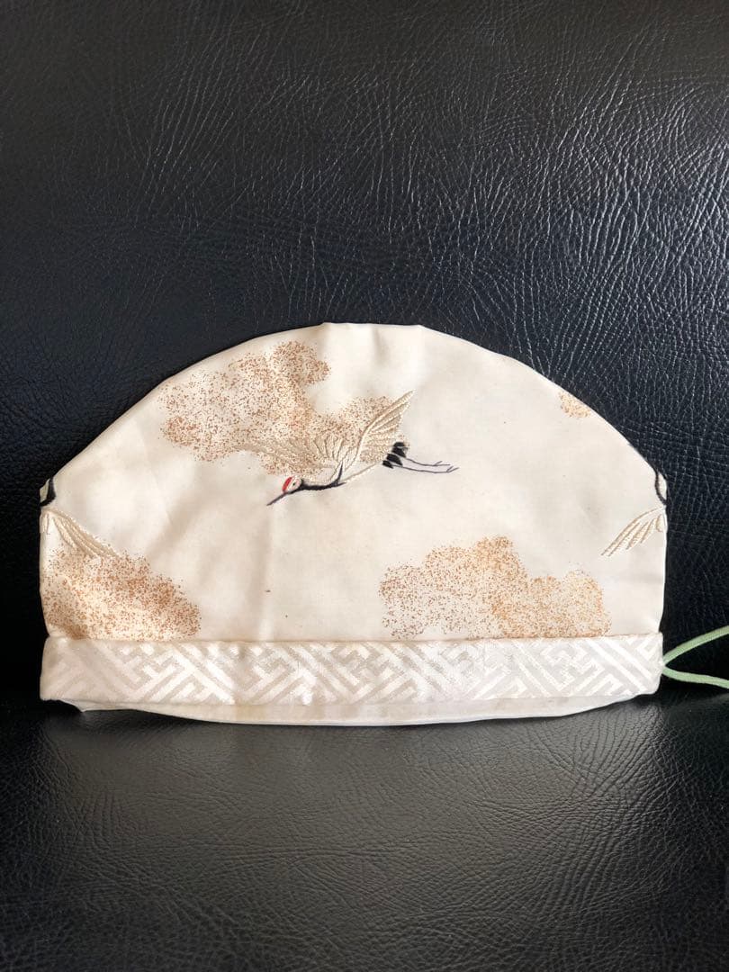 アンティーク　金絵付け　子達帽子　鶴図柄　手刺繍　吉祥文様　正絹　希少正絹