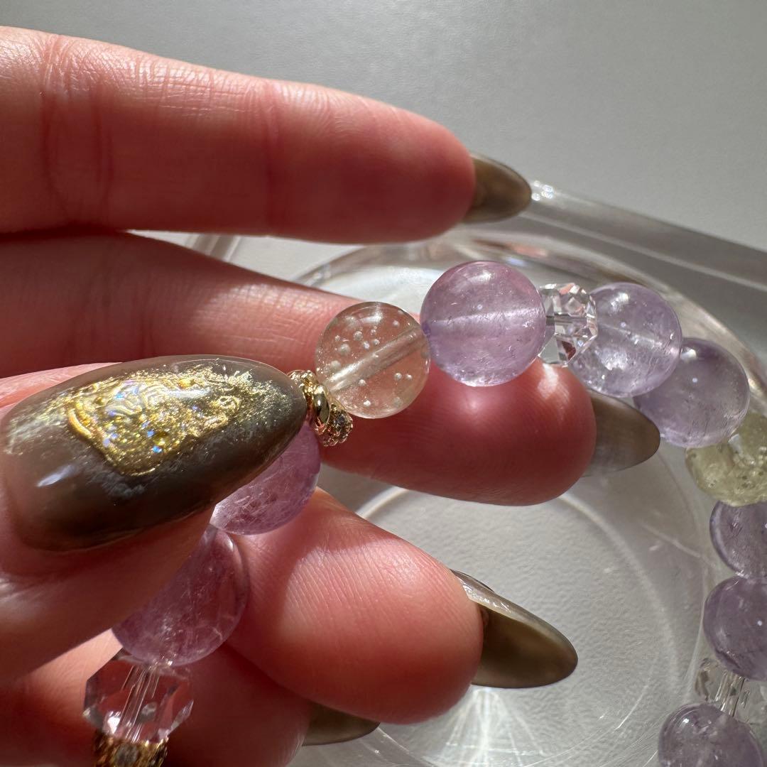 セール　天然石　ハンドメイドブレス　アメトリン　リビアングラス　アメジスト