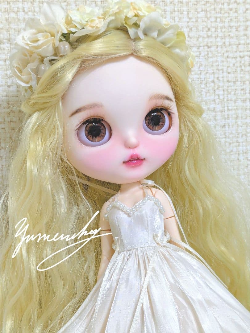 カスタムアイシードール ❀被せるウィッグ付き ドレス 花かんむりセット ❀