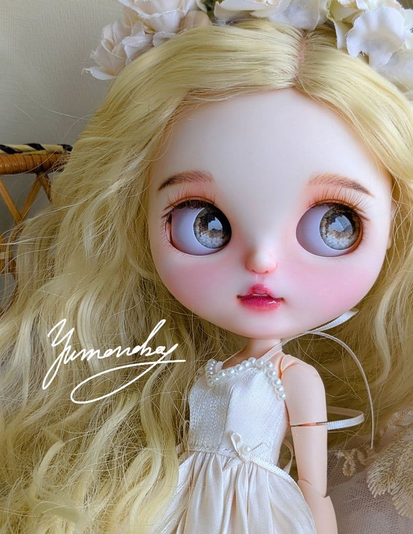 カスタムアイシードール ❀被せるウィッグ付き ドレス 花かんむりセット ❀