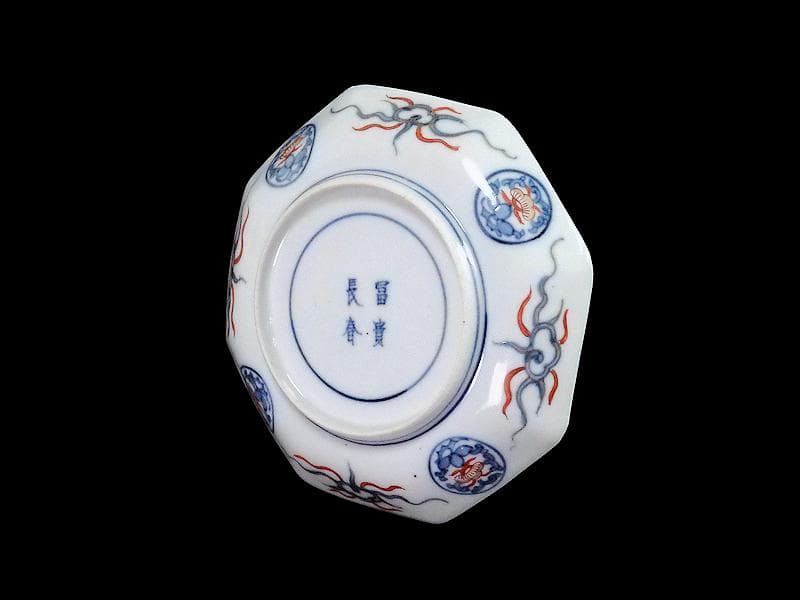 大聖寺伊万里　金襴手　桐に鳳凰の図　八角5寸皿　B232AS-CUr