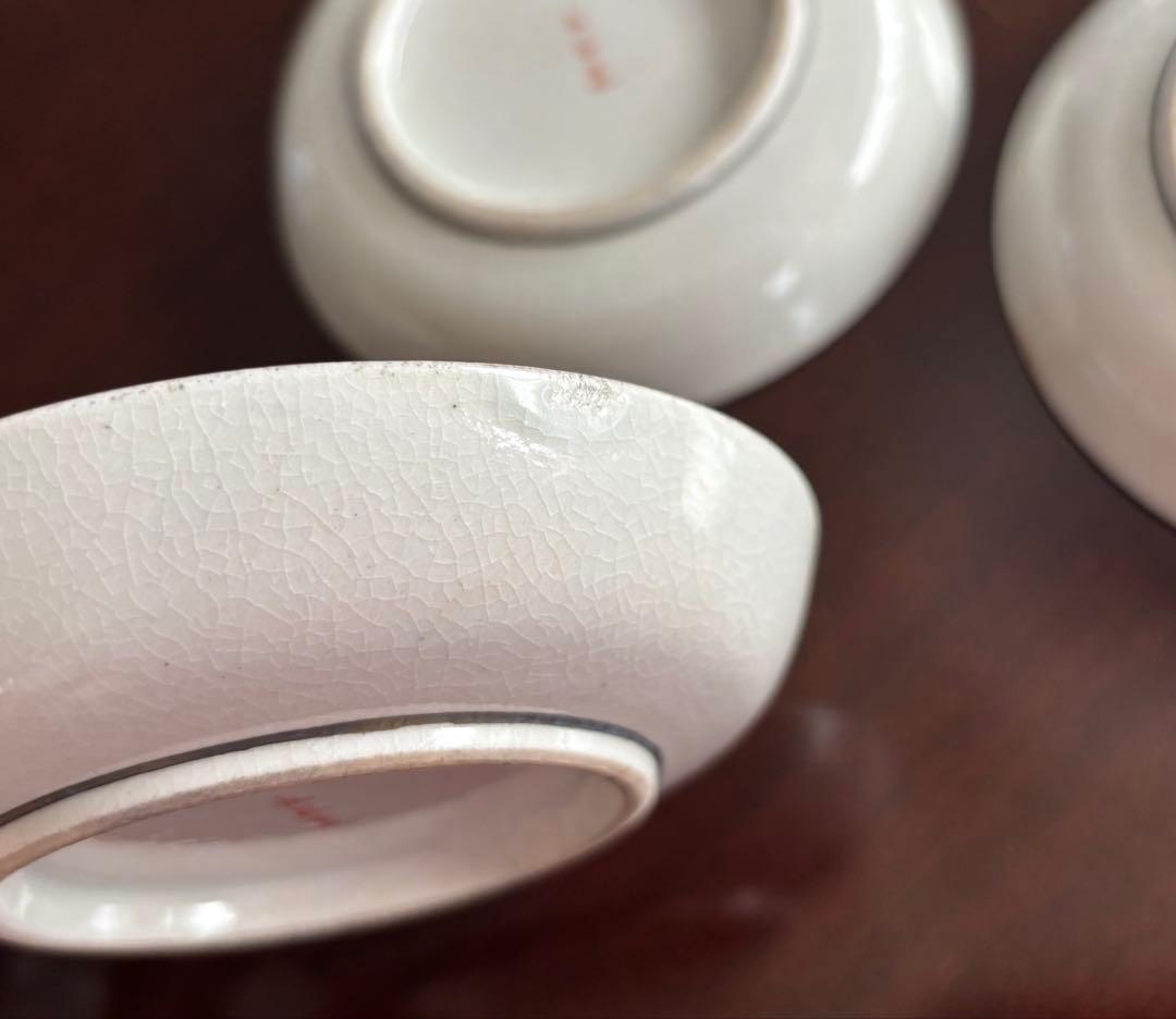 九谷 小皿 滝水辺女人菱紋菊花図 4客